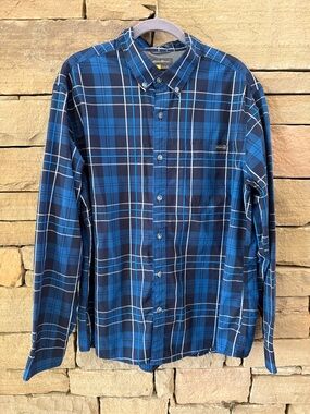Men’s Eddie Bauer Blue Plaid Button-Down Shirt w/ Vented collar